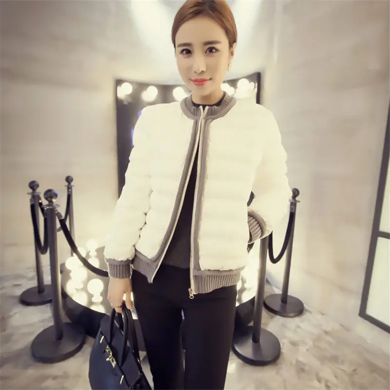 

2016 Winter New Solid Short Women Cotton Padded Jacket Slim Female Warm Knitted Stitching Coat Outerwear WY378