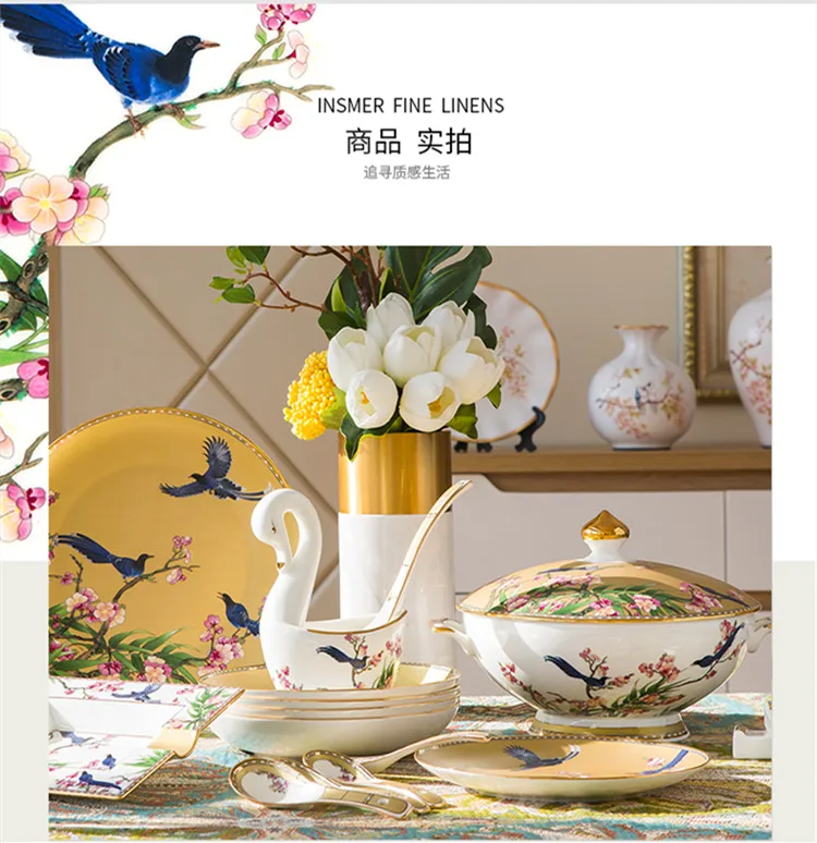 60 piecea guci Dinnerware art style porcelain bowl dish Chinese style home wedding Club tableware high-end gift porcelain