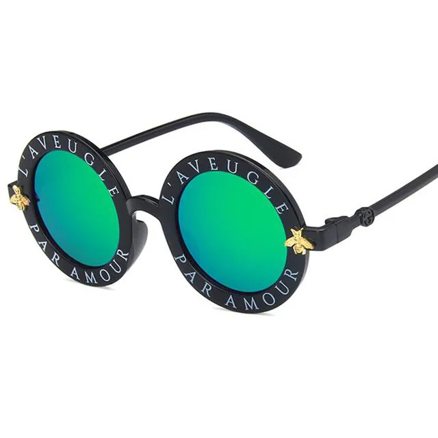 Очки для девочек, роскошные дизайнерские солнцезащитные очки с круглой оправой, детские солнцезащитные очки с золотой Пчелой, UV400, для мальчиков, сюрприз - Цвет линз: green small