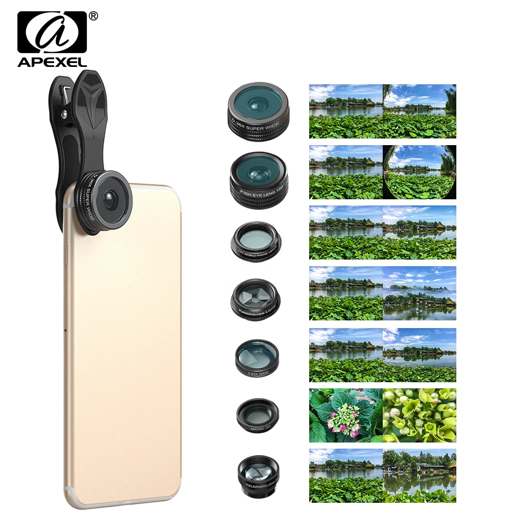imágenes para APEXEL 7 en 1 Kit de Lentes de ojo de Pez ojo de pez Teléfono súper gran Angular de Lente macro Filtro CPL Caleidoscopio y 2X Lente de zoom forsmartphone imágenes para APEXEL 7 en 1 Kit de Lentes de ojo de Pez ojo de pez Teléfono súper gran Angular de Lente macro Filtro CPL Caleidoscopio y 2X Lente de zoom forsmartphone