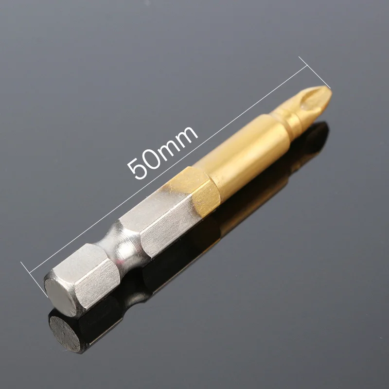 5Pcs Anti-skid Electric Screwdriver Bit Drill Bit Titanium Coating 1/4hexagonal Handle Single-sided Magnetic Hex Handle PH2 50mm