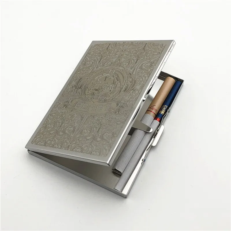 

Beast Codex Gigas Stainless Steel Cigarette Case Ultra Thin Metal Universal Cigarette Boxes Wire Drawing Process Smoking Holders