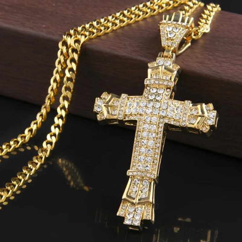 Fashion Statement Women Men Bling Rhinestone Cross Pendants Necklaces Hip Hop Jewelry...