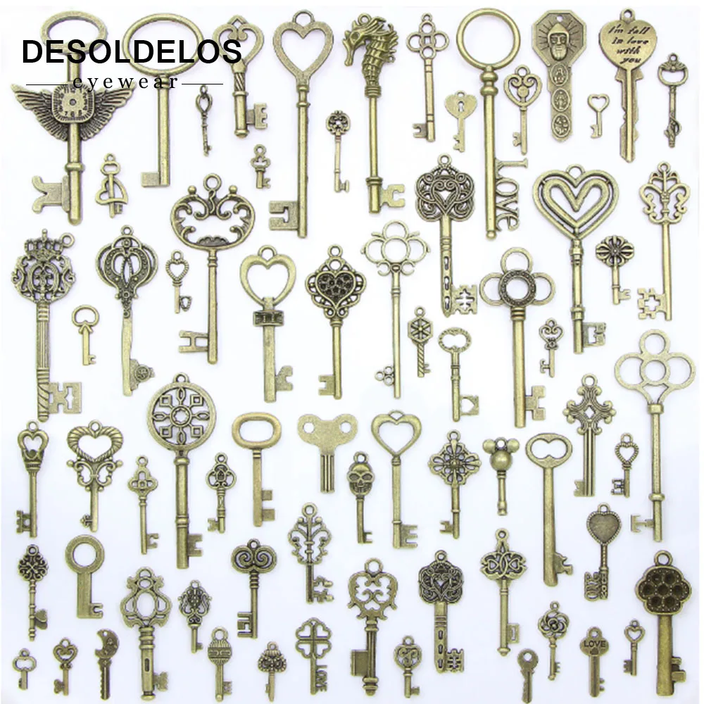 

100pcs/lot Vintage Charms Mixed Keys Pendant Antique bronze key charms Fit Bracelets Necklace DIY Metal Jewelry Making