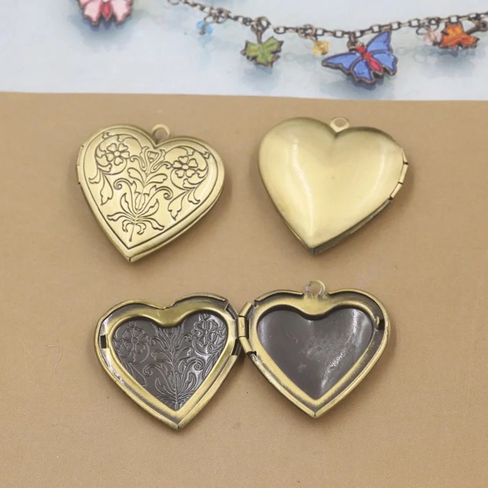 30mm 10pcs Flower Heart Photo Frame Locket Box,Copper Antique Bronze