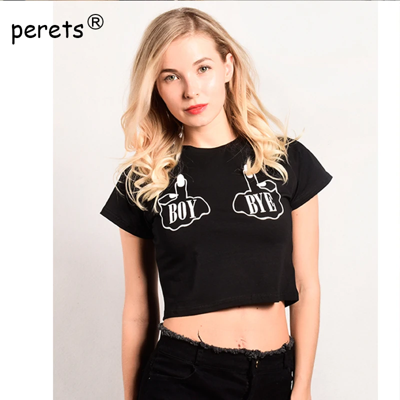 Graphic Crop Top T Shirt Women 2018 Summer Harajuku Funny Hand Gesture