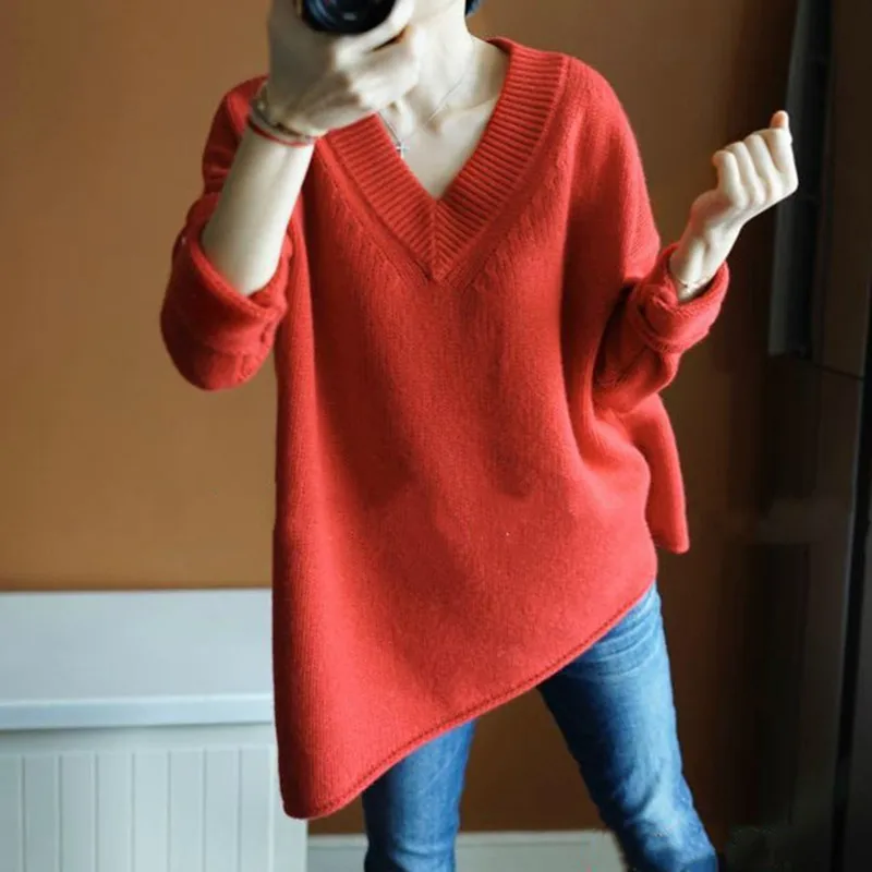 18-Cashmere-Sweater-Women-s-Large-V-Neck-Thick-Sweater-Asymmetrical-Middle-Long-Loose-Two-Knit.jpg_640x640