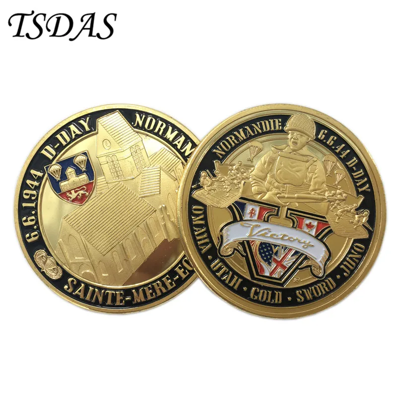 

Normandie War 70-year Anniversary 24K Gold Plated Coin Military Medal 40*3 Challenge Coin for Souvenir American Coin Gifts