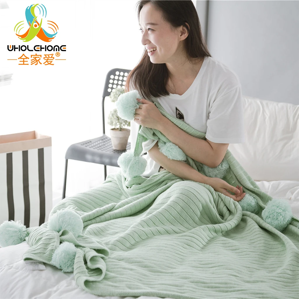 بطانية مع الكرة الكروشيه اليدوية محبوك القطن الكبار رمي بطانية ل مكتب أريكة موضوع بطانية التفاف لينة دافئ الفراش