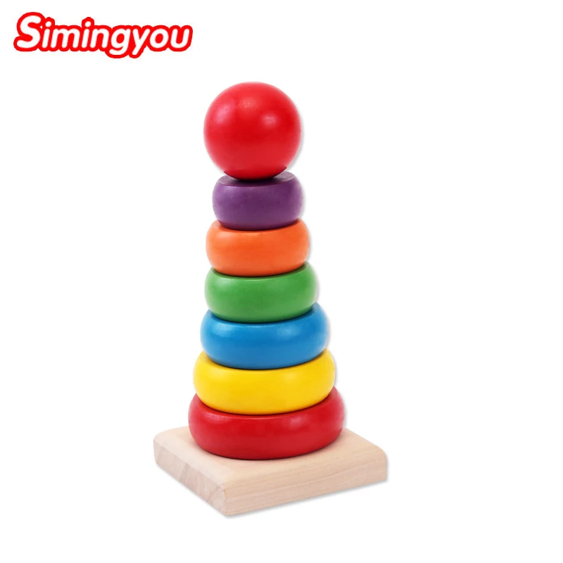 

Simingyou Kids Baby Wooden Toy Stacking Ring Tower Stapelr Blocks Educational Toy For Children Rainbow Stack Up D10 DropShipping