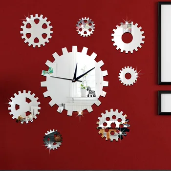 

3D Creative DIY decoration clock clock precision turning gear mirror sofa background wall clock quartz clock Free Shipping