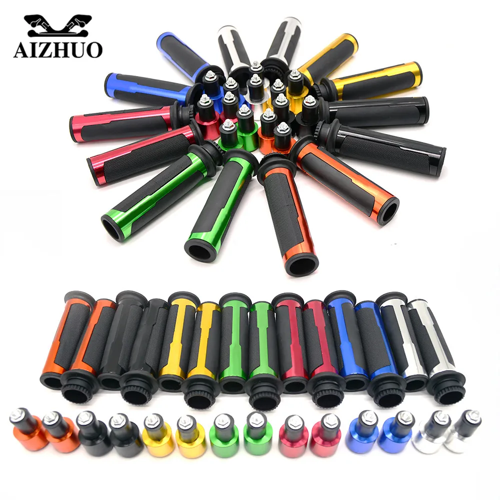 Motorcycle Hand Grips Universal Motorbike Handle Bar Ends 7/8" 22mm CNC Machined Aluminum Grips Gel Rubber Handle Handlebar