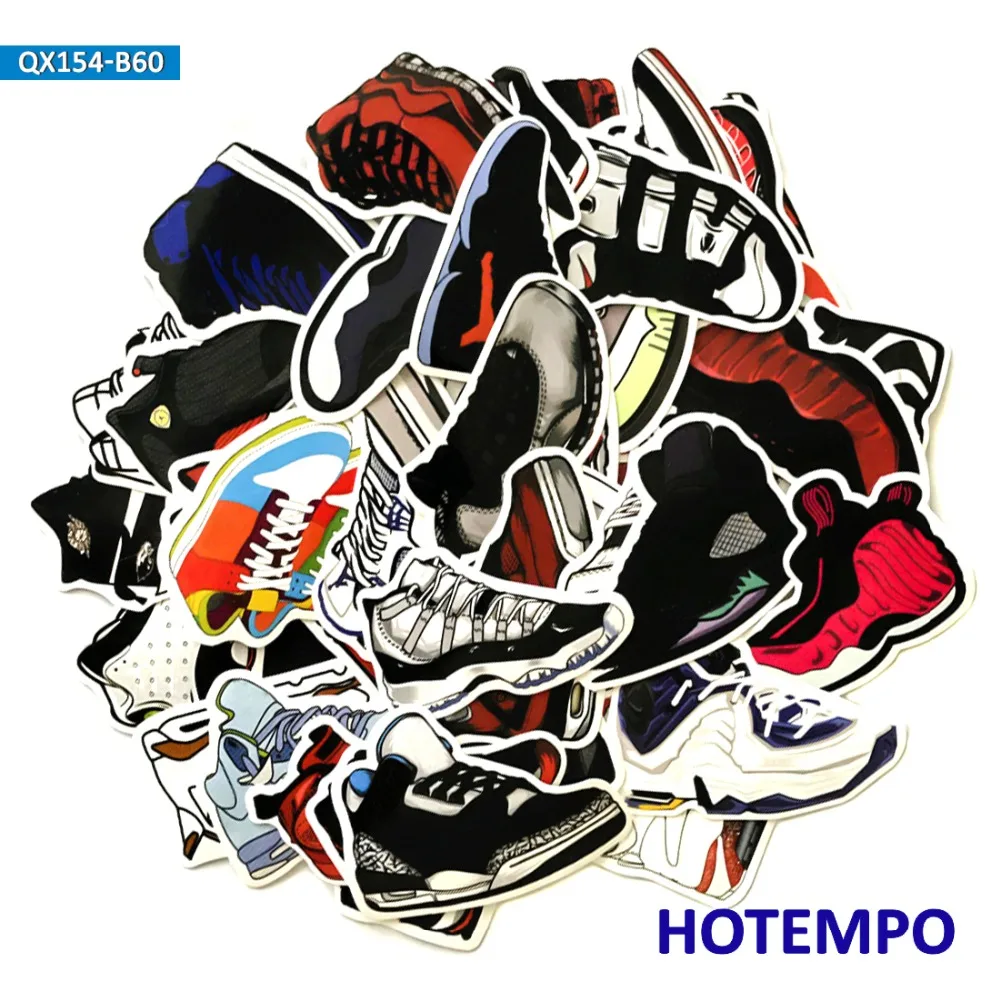 60 قطعة الرجعية الأردن حذاء رياضة المد أحذية خمر ملصقات ل للهاتف المحمول والحاسوب المحمول الأمتعة الغيتار لوح التزلج دراجة تزلج سيارة ملصقات