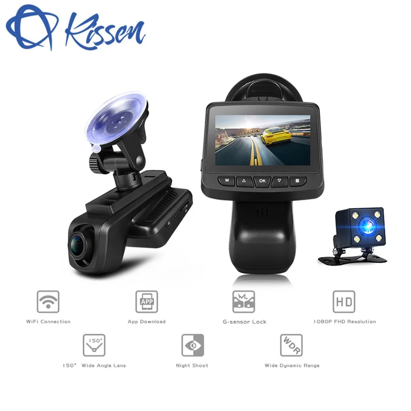 

Kissen 2.45 Inch WIFI Novatek 96658 FHD 1080P SONY MIX323 Car DVR Dash Camera IPS Dual Lens Car Camera Dash Cam Loop Recording