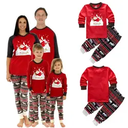 Новинка 2018 г., рождественские Семейные пижамы, пижамные комплекты для мамы, Рождественская Пижама с оленем, зимняя одежда для сна с длинными