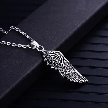 

Men's Fashion Angel Wing Pendant Necklace For Men Sliver Tone Stainless Steel Feather Necklaces Male Jewelry