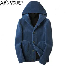 AYUNSUE, шуба из настоящей овчины, зимняя куртка для мужчин, шерсть, пальто, замшевая подкладка, куртки, Chaqueta Hombre, L18-5856MY1165