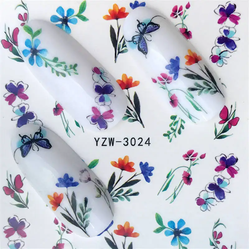 30 стилей летние бабочки и цветы летние изображения наклейки для ногтей искусство Красочные Полный обертывания наклейка на ногти водная Типсы - Цвет: YZW-3024