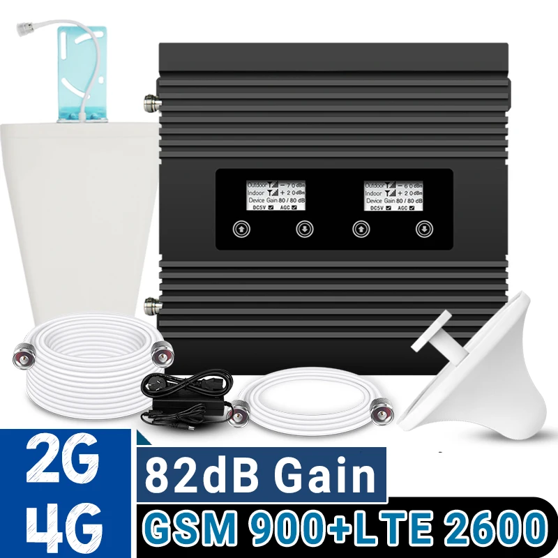 ATNJ 4G LTE 2600 GSM 900 Cellphone Signal Booster 82dB Gain Band 7 Repeater Dual LCD Display Big Power GSM 900 4G Amplifier Kit