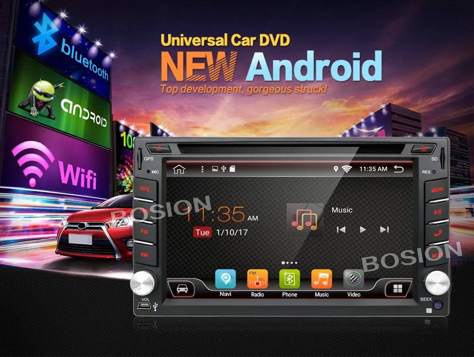 Excellent Universal 2 din Android 7.1 Car DVD player GPS+Wifi+Bluetooth+Radio+1.2GB CPU+DDR3 2GB+Capacitive Touch Screen+3G+car pc+audio 0