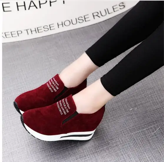 Flock New High Heel Lady Casual black/Red Women Sneakers Leisure Platform Shoes Breathable Height Increasing Shoes