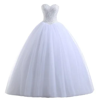 

Holievery Bling Ball Gown Wedding Dresses 2019 Boda Sweetheart Neckline Tulle Wedding Gown Robe Mariage Bride Dress White Ivory