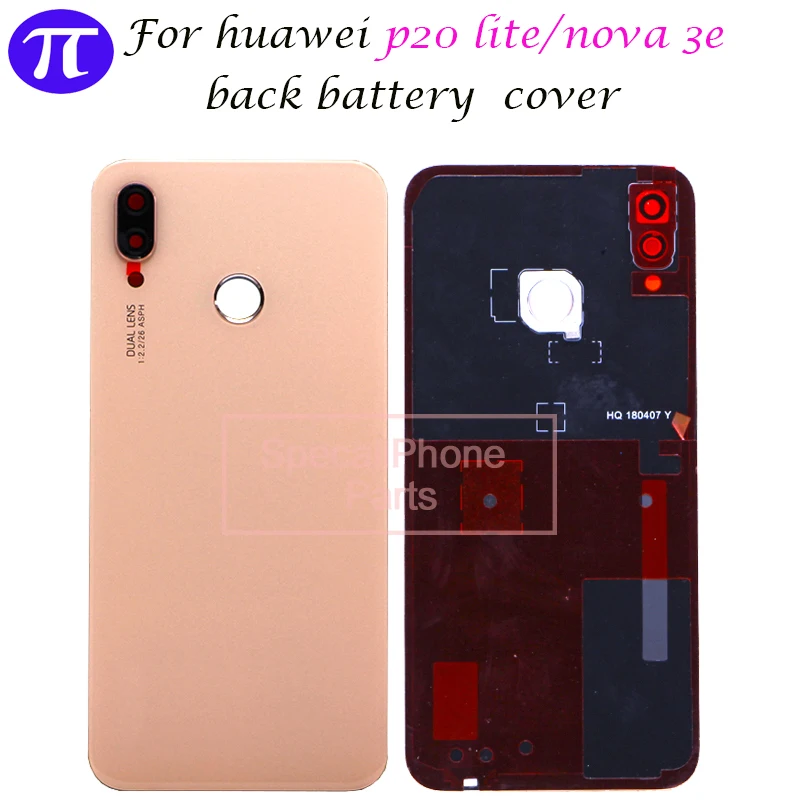 Для huawei Nova 3e P20 Lite Задняя крышка батареи задняя дверь корпус стеклянная панель с fingerprit объектив камеры для huawei P20Lite