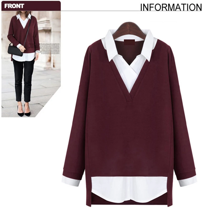 2018 autumn Women tops Fake two-piece Blouses women shirt Vintage turn-down collar shirts Loose slim Blusas Mujer plus size 5XL 2018 autumn Women tops Fake two-piece Blouses women shirt Vintage turn-down collar shirts Loose slim Blusas Mujer plus size 5XL