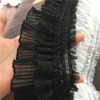 

Black and White Lace Pleated Elastic Skirt Curtain Fabric Accessories