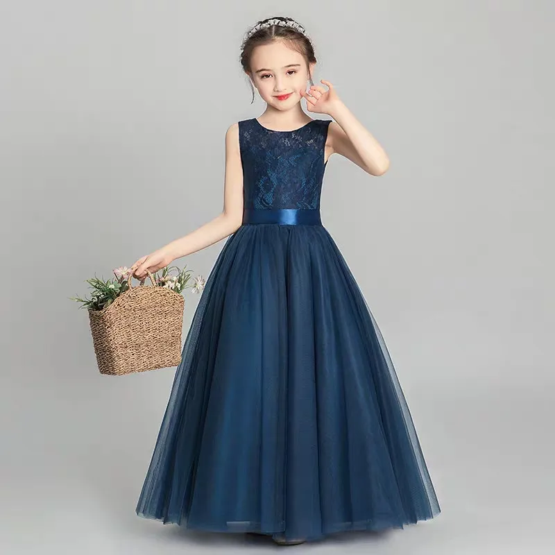 

Children Girls High-Quality Evening Party Ceremnony Wedding Princess Lace Fluffy Dress Kids Teens Host Piano Pageant Prom Dress