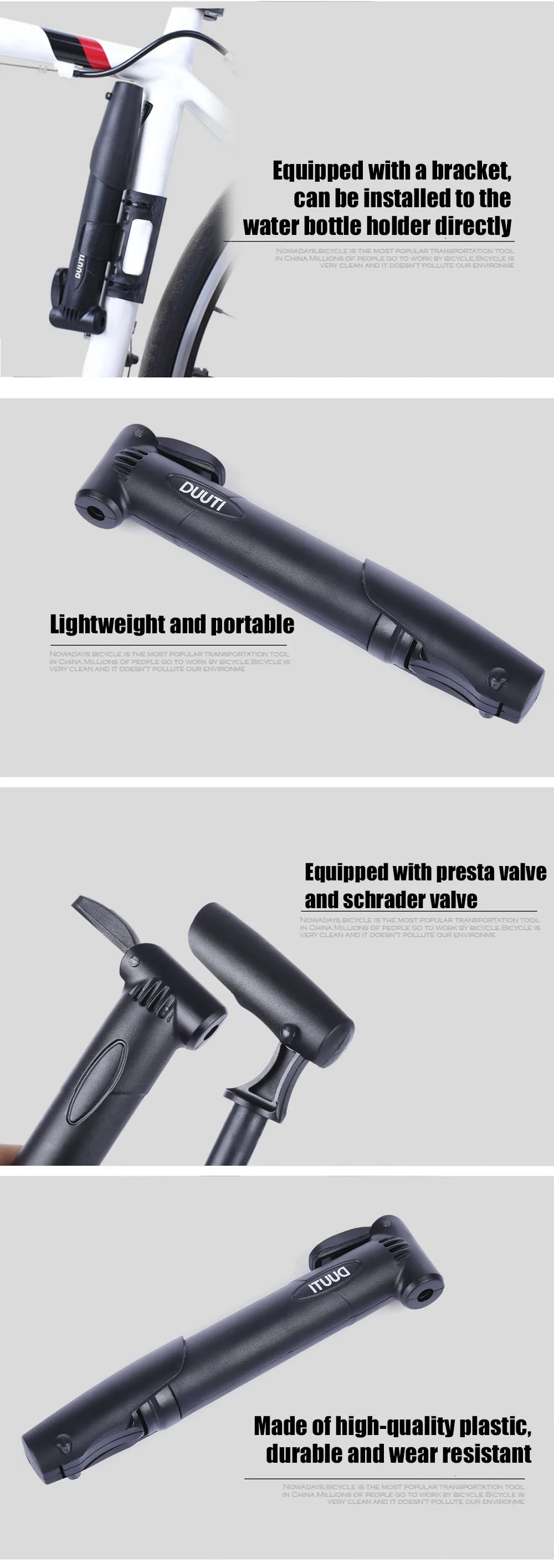 DUUTI Mini Multi-functional Portable Bike Bicycle Pump Air Tire Inflator