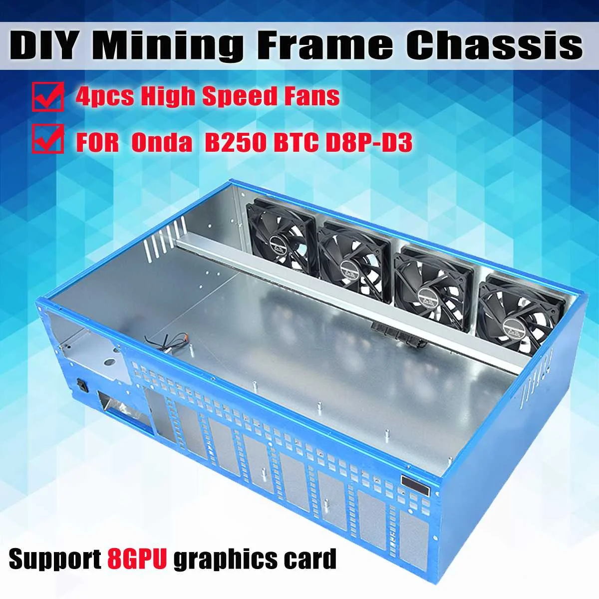

4 Fans 8 GPU Closed Mining Computer Cold rolled steel Case Frame Server Chassis For Onda B250 BTC D8P-D3 Motherboard