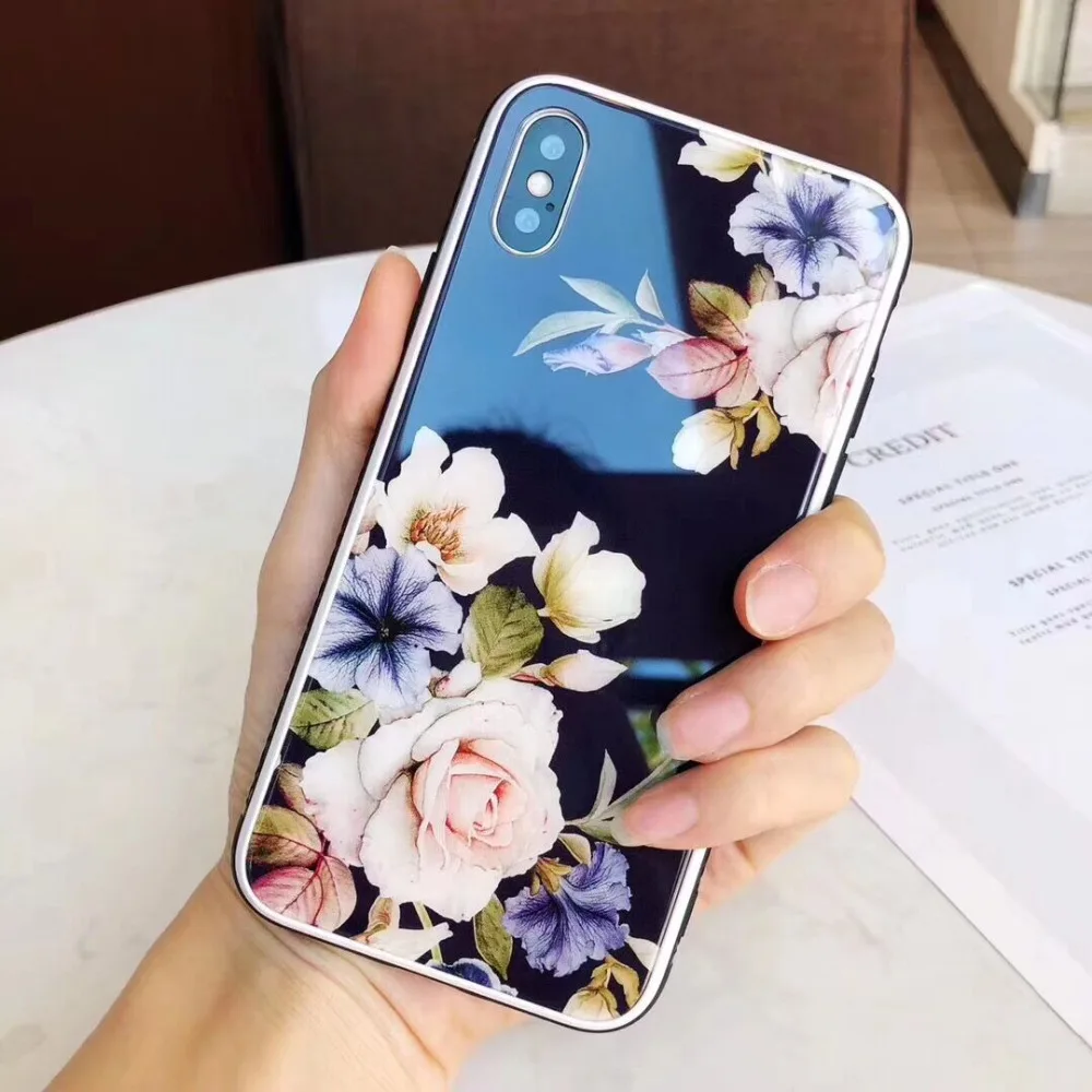 Casonpai роскошный цветочный стеклянный Жесткий Чехол для iPhone XS Max XR чехол для телефона с цветочным рисунком для iPhone X 7 8 6 6S Plus чехол s Coque