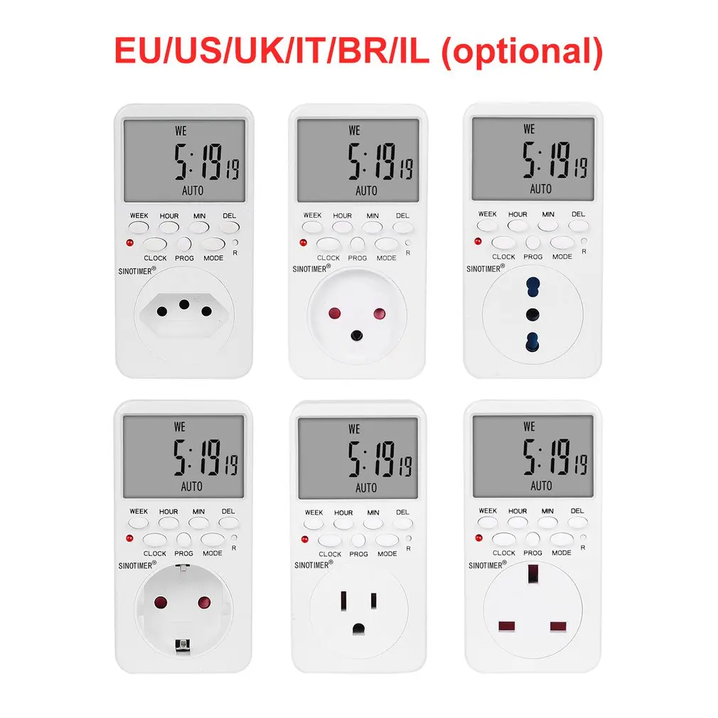 SINOTIMER EU/US/UK/IL TM519 7 дней в неделю ЖК-цифровой программируемый переключатель розетка таймер штекер контроль релейного переключателя Прямая поставка - Цвет: White BR