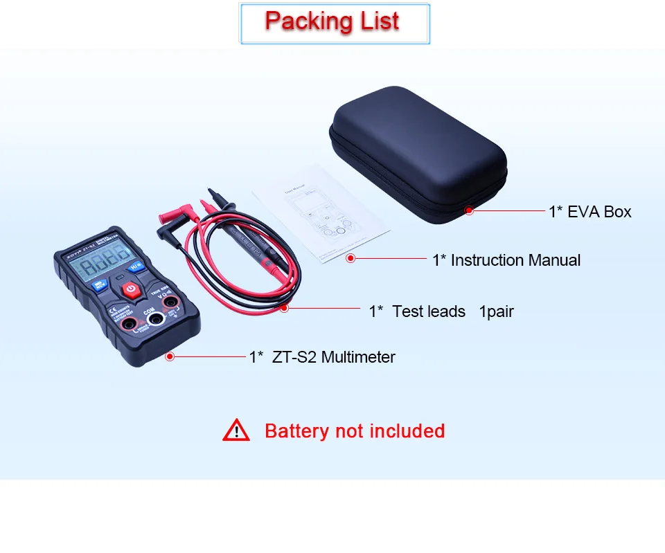 ZOYI ZT-S2, цифровой мультиметр, тестер с автоматическим диапазоном, true rms Multimetro AC DC 600 в вольтметр+ батарея/NCV тест, ЖК-подсветка