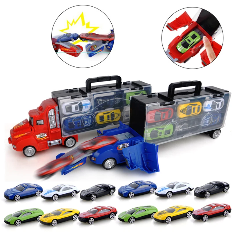 

Children's toy catapult battle container truck storage box 12 sliding small alloy car model toys Birthday holiday gift