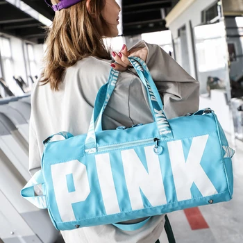 

New Women PINK Gym Bag Fitness Yoga Sports Bag For Shoe Storage Travel Sac De Shoulder Sports Bags Duffle Waterproof Luggage