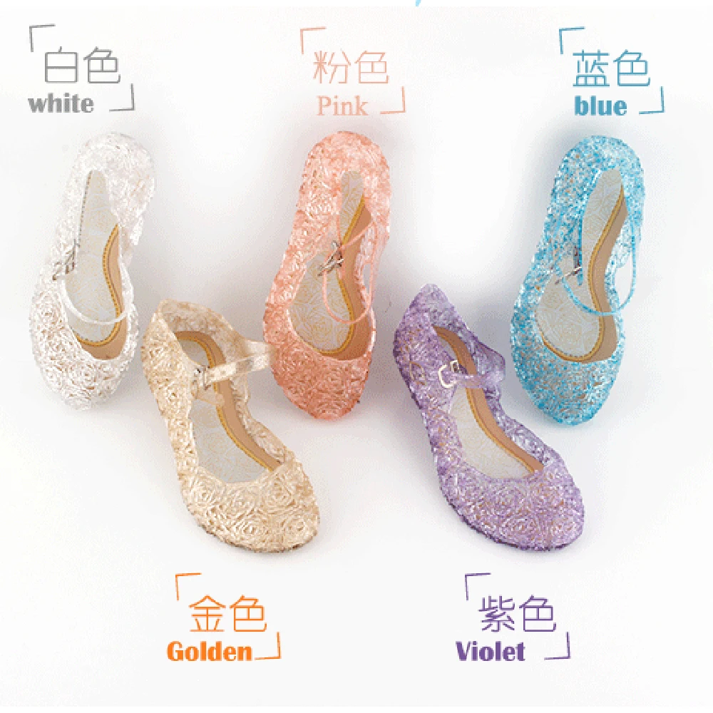 Girls Kids Summer Crystal Sandals Frozen Princess Jelly High-heeled Shoes Girl Frozen Princess Queen Dress Up Party Facny Sandal
