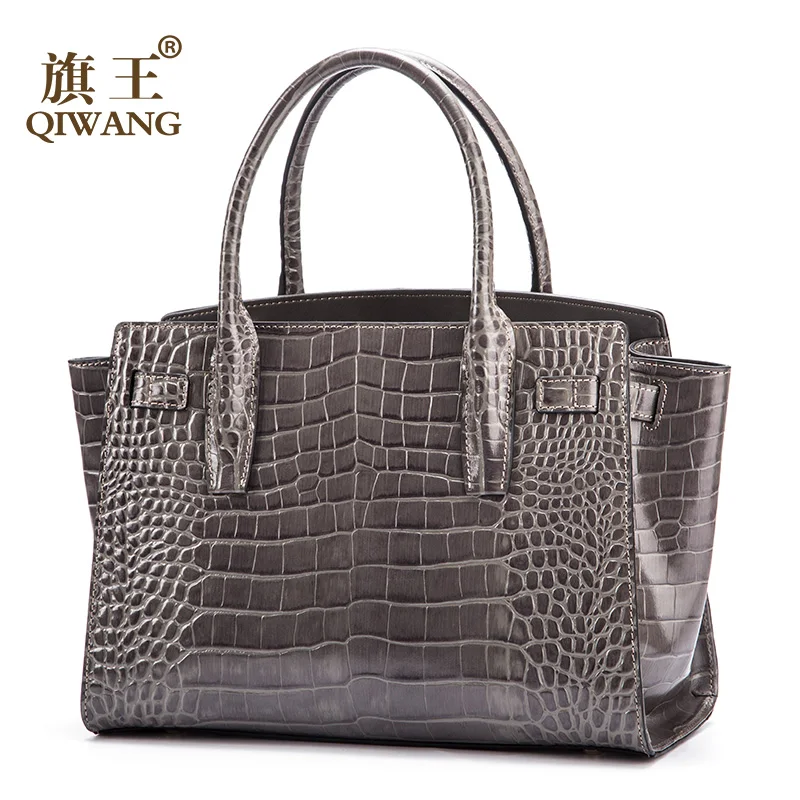 

White Women Handbags Genuine Leather Ladies Crocodile Shoulder Hand Bags Fashion Qiwang Brand Casual Tote Woman Top-handle Bag