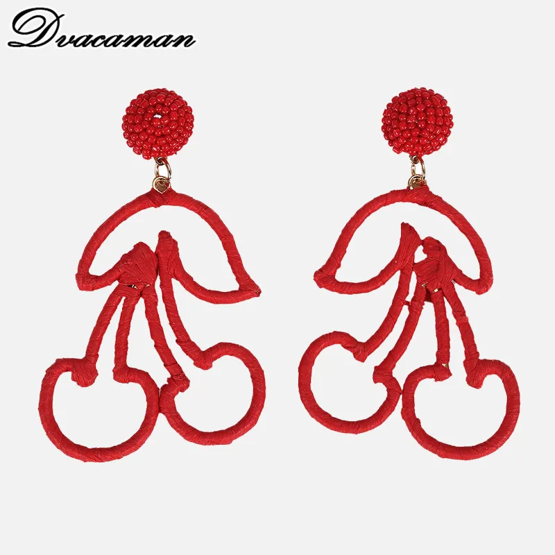 

Dvacaman Trendy Designs Fruit Cherry Raffia Drop Earrings for Women Rhinestone Statement Earrings Dangle Wedding Jewelry Brincos