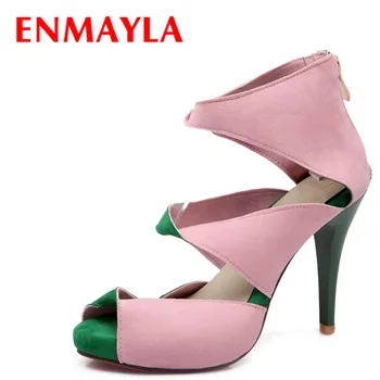 

ENMAYLA Summer Flock Mixed Colors High Heels Gladiator Sandals Women Platform Green Red Ladies Sandals Party Shoes Woman Size 43