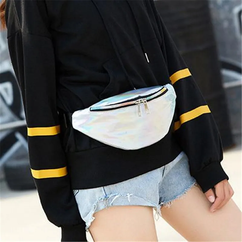 

Women Waist Bag Fashion Fanny Pack Punk Leg Bag Reflective Laser Shoulder Bag Women's Belt Pochete Women Waist Pack New 2019