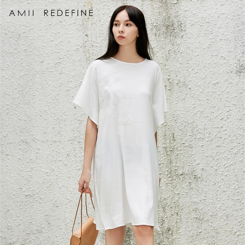 Amii Redefine Платье женское лето 2018 винтажное свободное животное короткое вышитое до