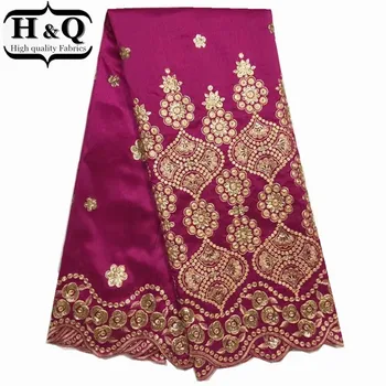 

H&Q High Quality Wholesale Design African George Satin Lace Fabric with sequins Indian Silk George Lace Fabric For Dress
