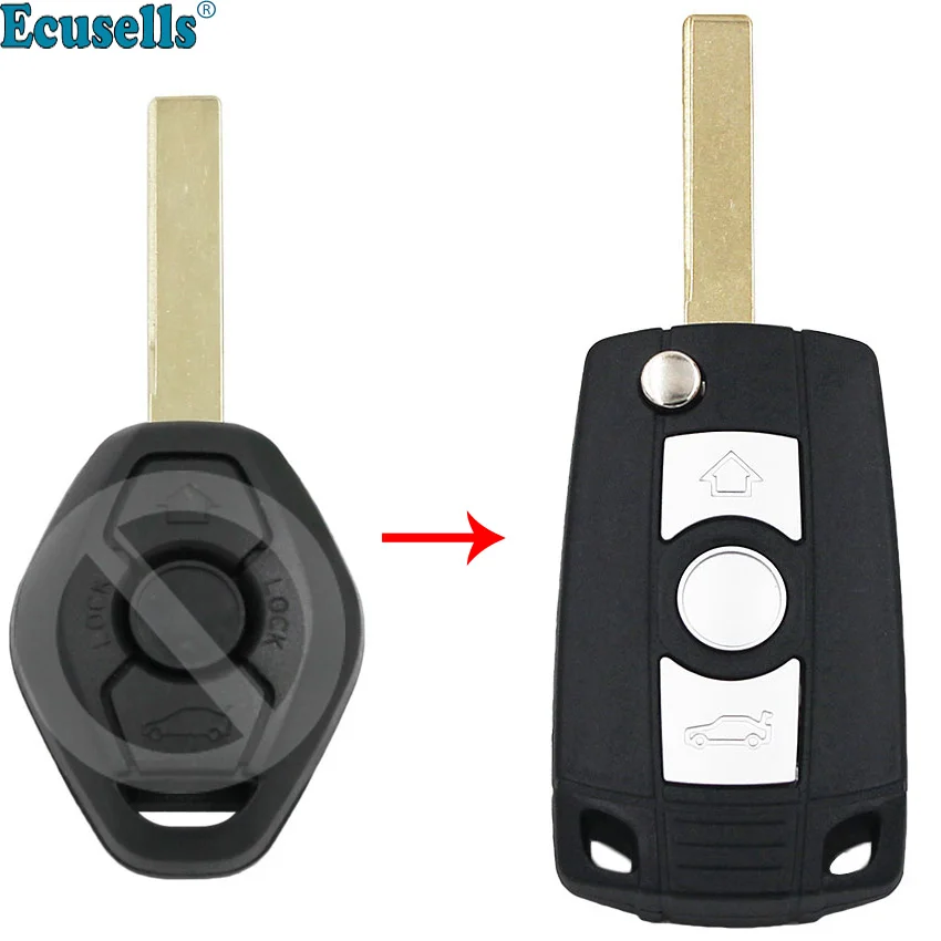 

3 button modified folding Flip Remote Key Fob shell case for BMW 3 5 7 series E81 E46 E39 E63 E38 X5 Z3 Z4 HU92 uncut blade