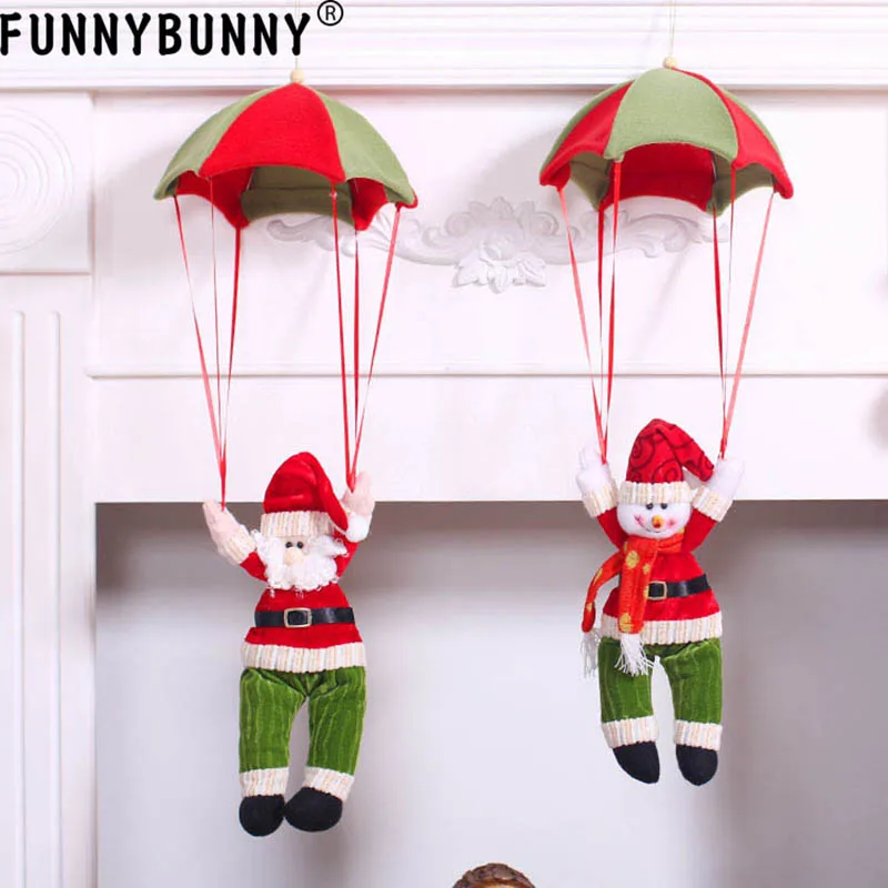 Us 8 05 35 Off Funnybunny Xmas Tree Ceiling Decor Santa Claus Snowman Parachute Doll Hanging Pendant Toys In Pendant Drop Ornaments From Home