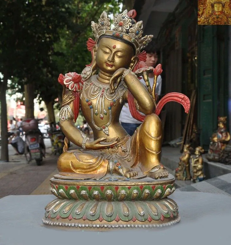 

wedding decoration 20"Tibet Buddhism bronze Inlay Red Coral gem Tara Kwan-Yin goddess Buddha statue