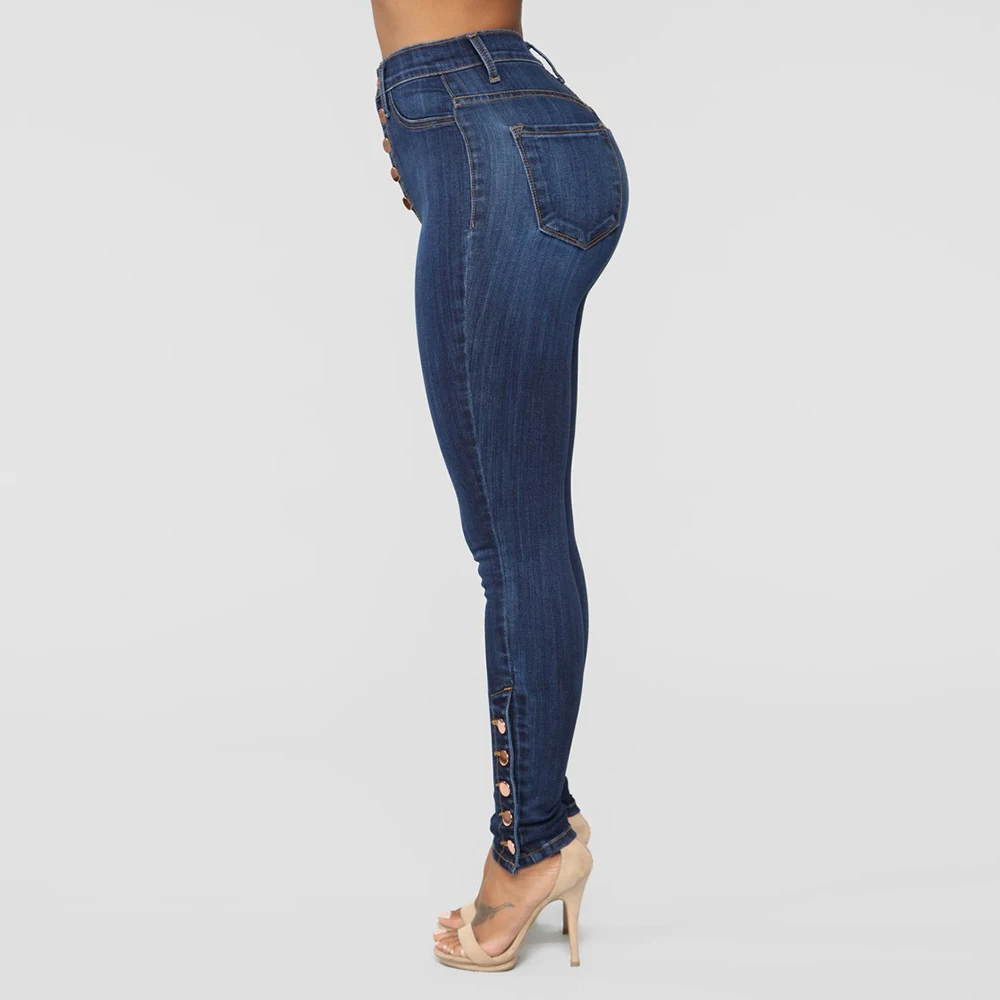 Для женщин джинсы Высокая талия Узкие синие джинсовые узкие брюки узкие обтягивающие брюки подходят джинсы Летняя мода 2019 D40