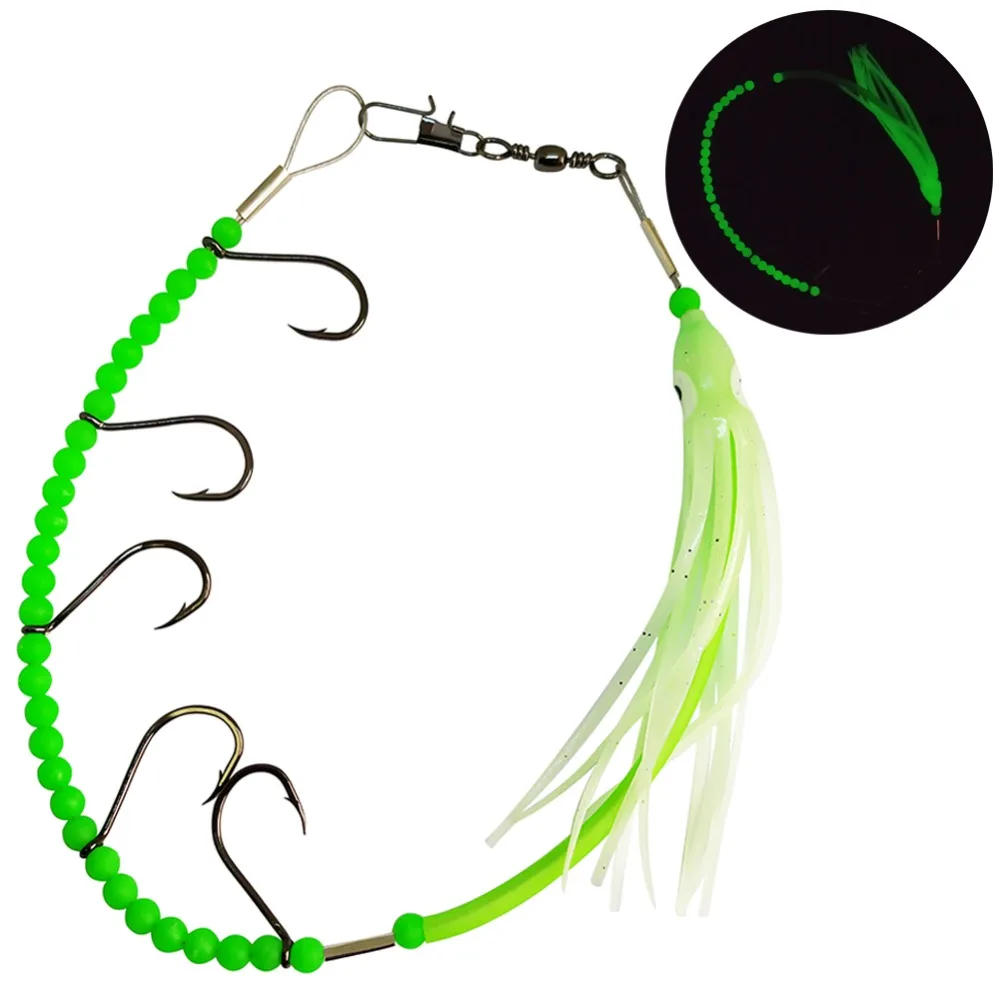 

1-piece Daisy Chain Squid Rig Luminous Fishing Lure Bait Octopus Rigged Hooks for Tuna Wahoo Marlin Saltwater Night Fishing Gear