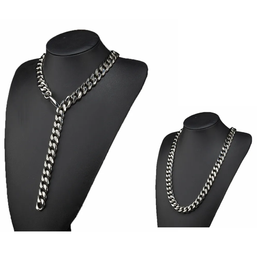

Top Quality Silver Tone Stainless Steel Xxxtentacion Rapper Necklaces Hip Hop Cuban Link Miami Chain Male Jewelry 15mm With Tail